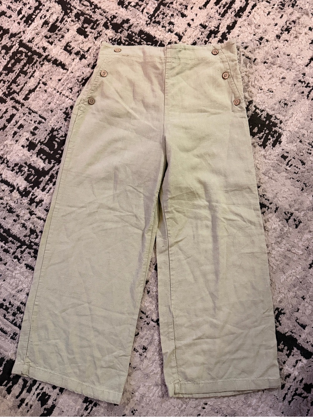 Haute Hippie Light Mint Green Kids Wide-Leg Overalls with Side Buttons
